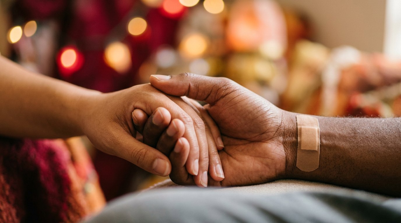Two hands clasped together